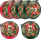 6 PCS Clear Wreath Storage Bag, 24x8 Inch Christmas Wreath Storage Container, PVC+PE Wreath Protector with Handle for Xmas Holiday Seasonal Wreath Garland (3 Green+3 Red)