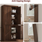 Takywep 70.45” Tall Farmhouse Kitchen Pantry Cabinet, Wood Storage Cabinet with 4 Doors & Adjustable Shelves, Anti-Tip Design, Sturdy Bookcase for Kitchen/Dining/Office, Walnut