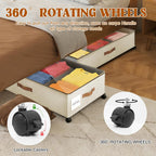 Under Bed Storage with Wheels, Rolling Storage Containers with Clear Lid and Handles for Clothes, Shoes, Blankets, Pillows, Toys, Books, Bags (60L, 30.9 x 16.9 x 6.7in, Beige, 2 Pack)