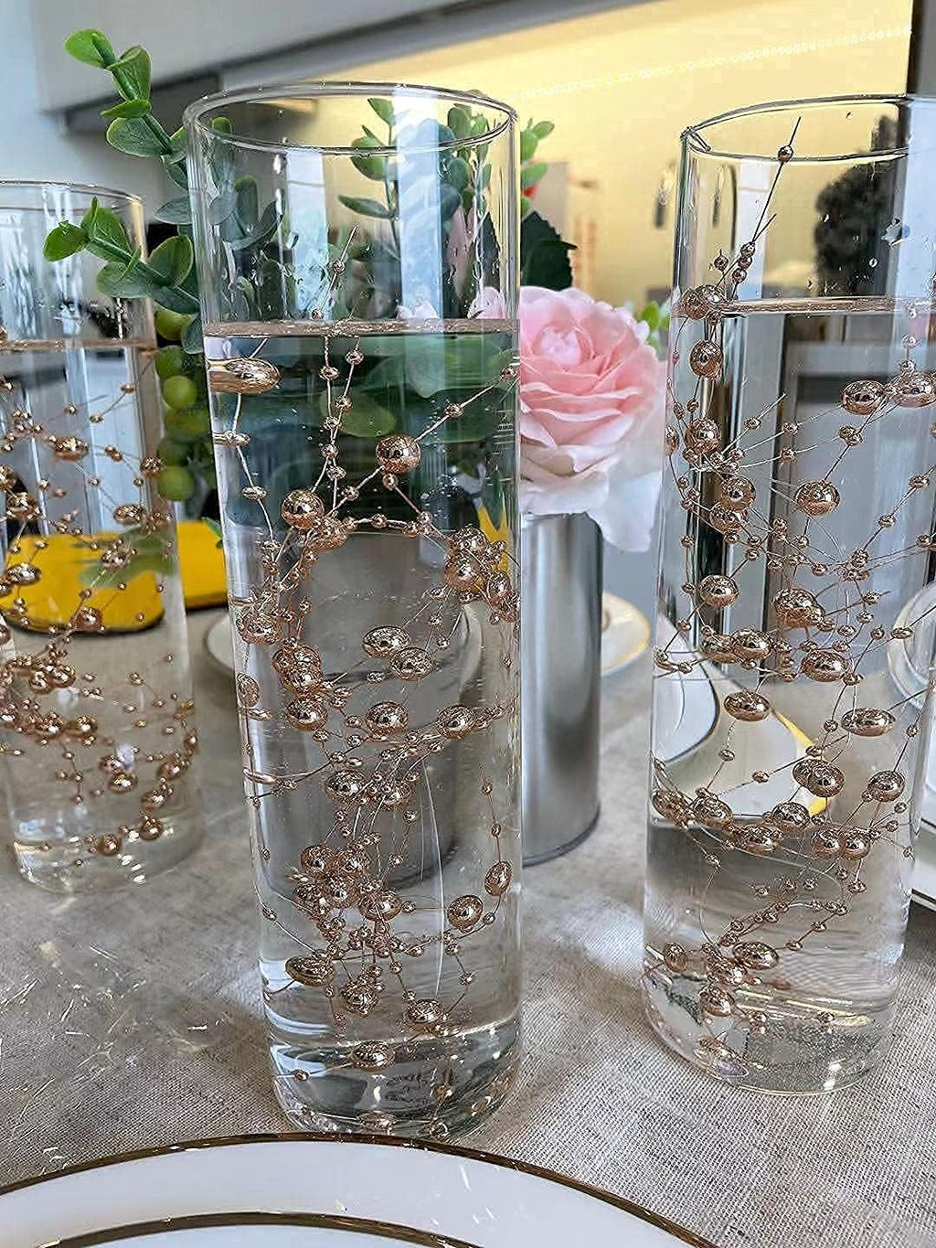 TeaSu 12pcs Pearl String, for Wedding Centerpiece, Vase Filler and Decor for Floating Candles (Champagne Gold)
