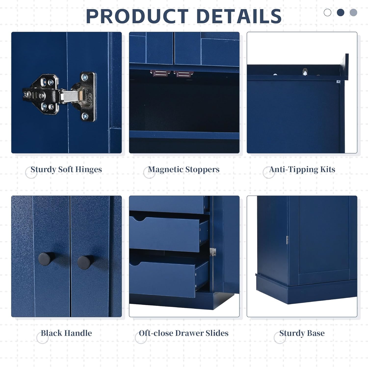 Modern Shaker Style Kitchen Pantry, 77'' Tall Freestanding Cupboard with Adjustable Shelves, Door Shelves, 3 Drawers and Wine Racks, Versatile Pantry Cabinet with Storage for Dining Room, Blue