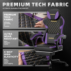 Ergonomic Gaming Chair with Footrest & Massage Lumbar Pillow, Height Adjustable 360° Swivel Computer Chair, Linked Armrest & Headrest for Office Gaming (Black Purple)