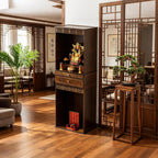 Altar Table, Freestanding Bamboo Storage Cabinet with Drawers, Floor-Standing Wooden Display Table with Shelves, for Living Rooms, Shrines, Temples(Brown,38 * 37 * 172cm/15 * 14.6 * 67.7in)