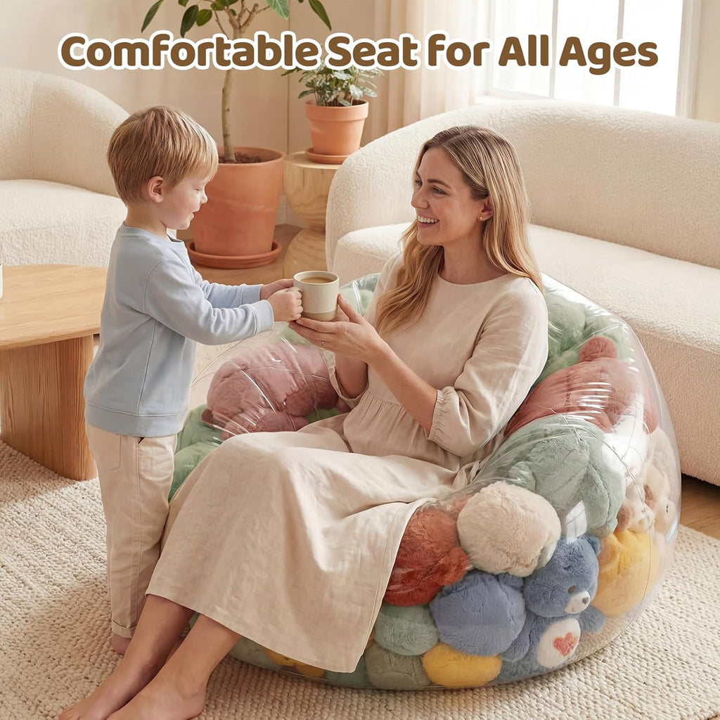 Stuffed Animal Bean Bag Storage, 37.01 x 38.19 Inch Transparent Plush Storage Chair, Heavy-Duty 0.35mm PVC Waterproof Organizer with 330lbs Capacity for Home Indoor Use