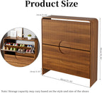 Slim Shoe Storage Cabinet for Entryway, Narrow Shoe Cabinet with 2 Tier Flip Drawers Doors, Fluted Hidden Shoe Rack Organizer for Entrance, Entry Way, Foyer, Hallway, Walnut