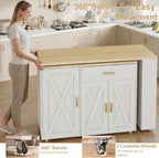 DreamDashio Kitchen Island with Storage, Rolling Kitchen Island with Swivel Table, Drawers & Shelves, Mobile Kitchen Island Cart with 360° Swivel Extendable Dining Table for Kitchen, Dining Room