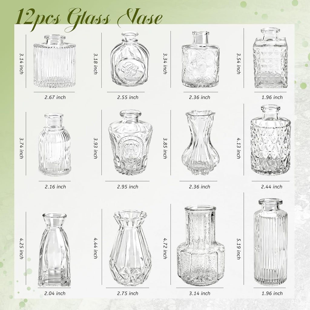 Der Rose Glass Bud Vases Set of 12, Small Bud Vases for Flowers, Rustic Wedding Centerpieces and Home Decor