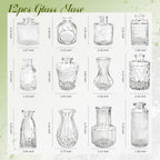 Der Rose Glass Bud Vases Set of 12, Small Bud Vases for Flowers, Rustic Wedding Centerpieces and Home Decor