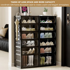 6 Tiers 12 Pairs Foldable Shoe Rack Storage Cabinet, Suitable for Closet Entryway, Collapsible Shoe Storage Organizer Cabinet with Magnetic Door，Easy Assembly (Black, 13.7x17.3x47.2)