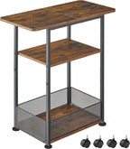 DALEMHOME Side Table with Wheels, Narrow Side Table with 3-Layer Storage Shelves, Slim Nightstand, Metal Frame, for Small Spaces, Living Room, Bedroom, 23.6" D x 11.8" W x 25.2" H, Rustic Brown