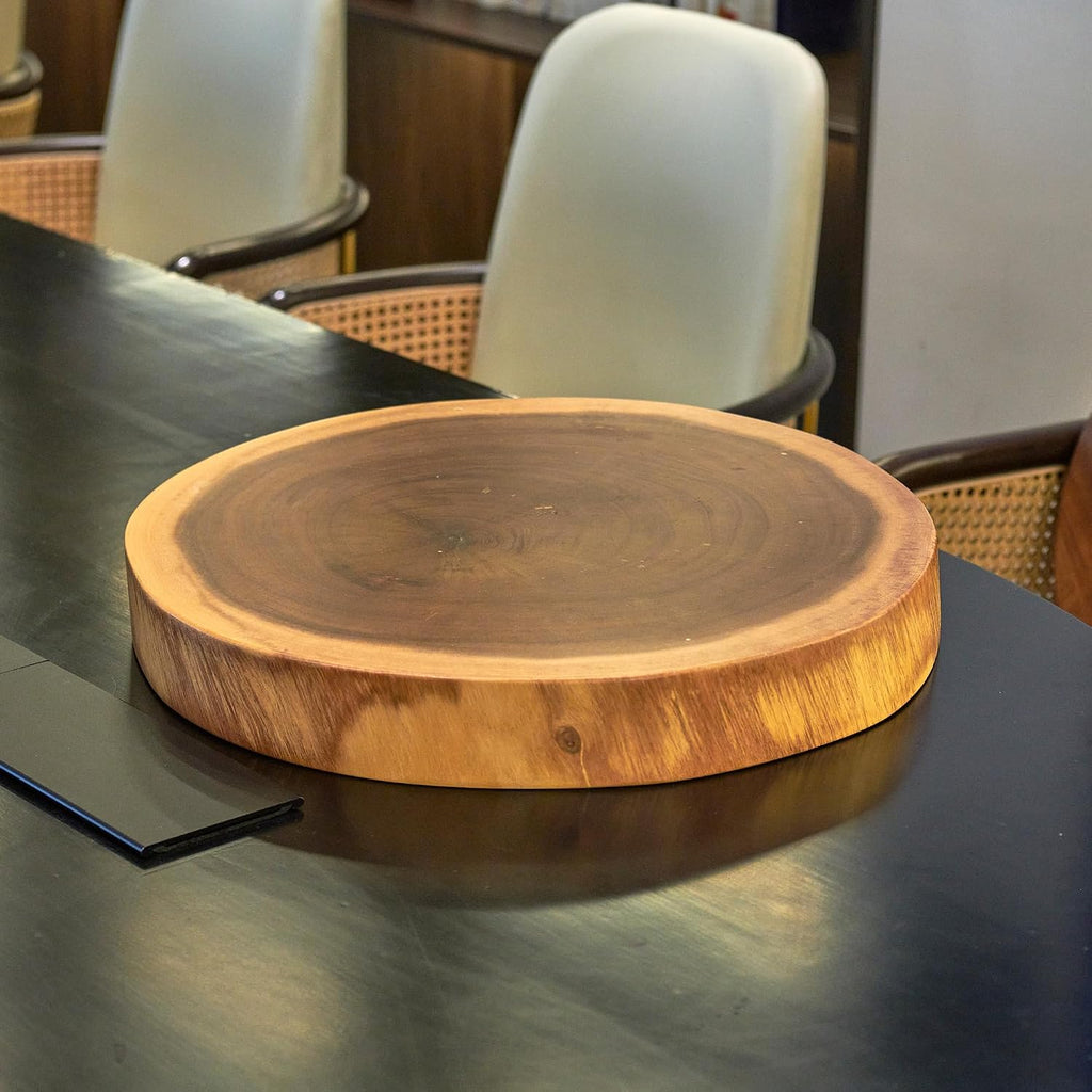 Natural Solid Wood Slab Side Table Top 15.7"x15.7"x1.96" Round Handmade Live Edge Handcrafted Plate Wooden Board for DIY Epoxy Resin End Table Slice Slab Untreated Wall Home Décor