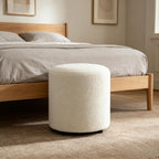 YDcosyfy Modern Round Ottoman, Teddy Fleece Vanity Stool Footrest, Upholstered Stool for Makeup, Bedroom, Living Room, White