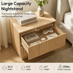 Fluted Nightstand with 2 Drawers, 23.6-Inch Wide, Natural Oak | Modern bedside table for a calm, organized bedroom; ribbed fronts, light wood tones and handleless lines add Japandi appeal