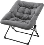 OAKHAM Comfy Chair for Adults, Soft Faux Fur Folding Lounge for Bedroom Living Room Dorm Rooms Flexible Reading Chair for Teens Kids, X-Large Foldable (Faux Fur-Charcoal Gray)