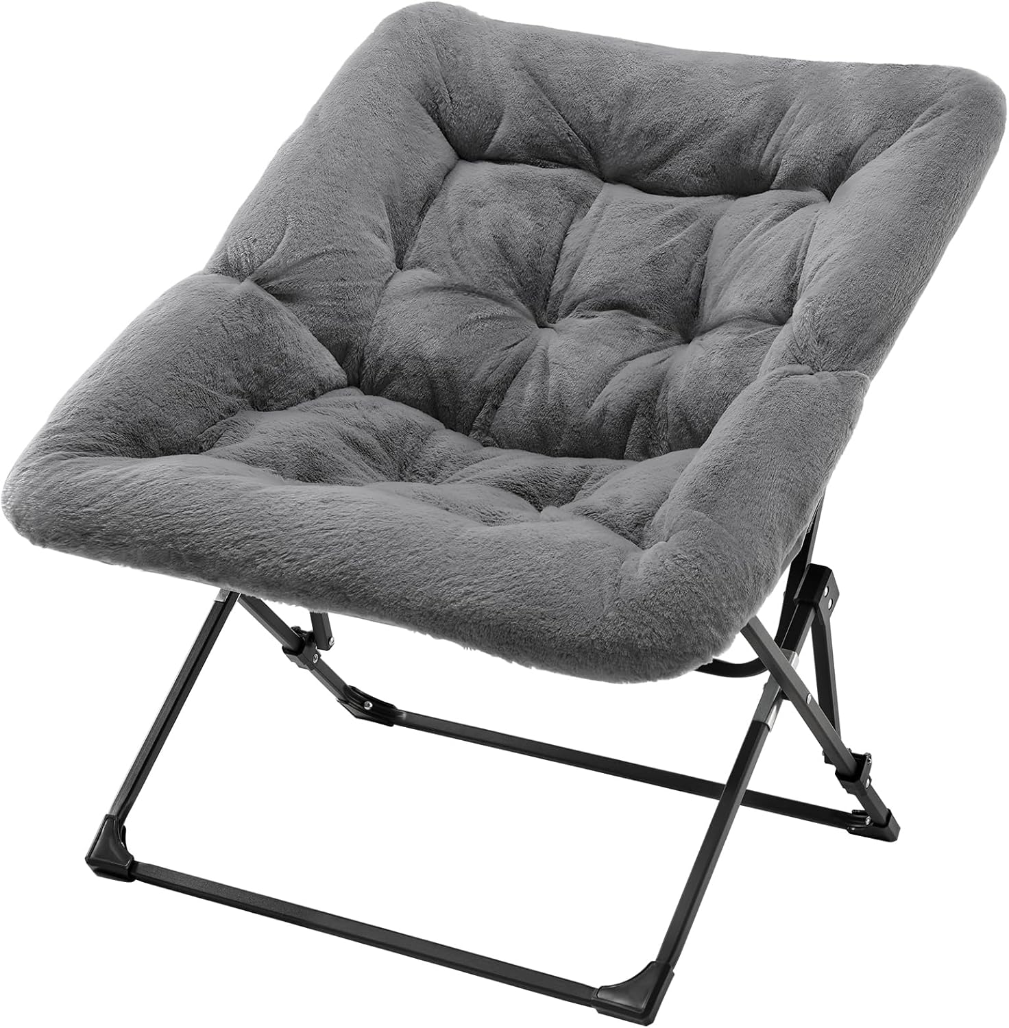 OAKHAM Comfy Chair for Adults, Soft Faux Fur Folding Lounge for Bedroom Living Room Dorm Rooms Flexible Reading Chair for Teens Kids, X-Large Foldable (Faux Fur-Charcoal Gray)