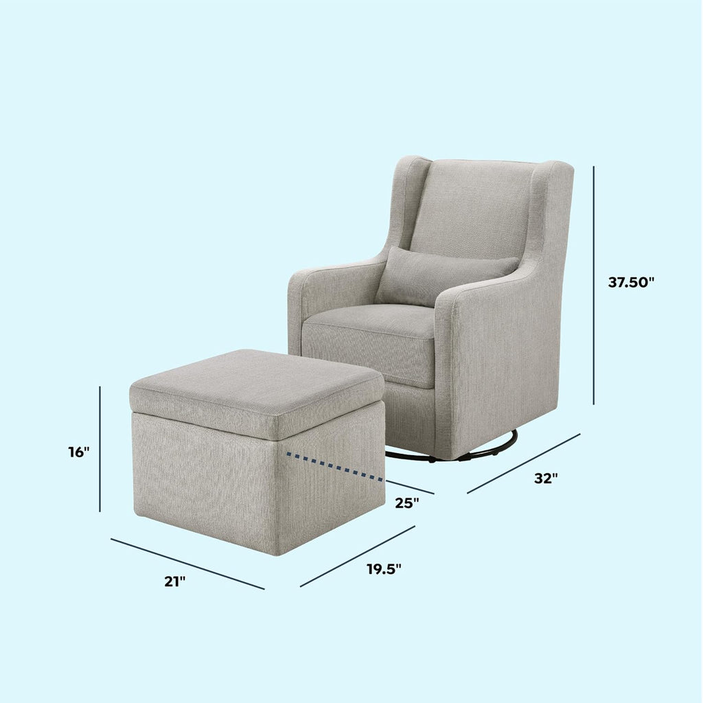 Carter's by DaVinci Adrian Swivel Glider with Storage Ottoman Performance Grey Linen, Water Repellent and Stain Resistant Fabric, Greenguard Gold & CertiPUR-US Certified