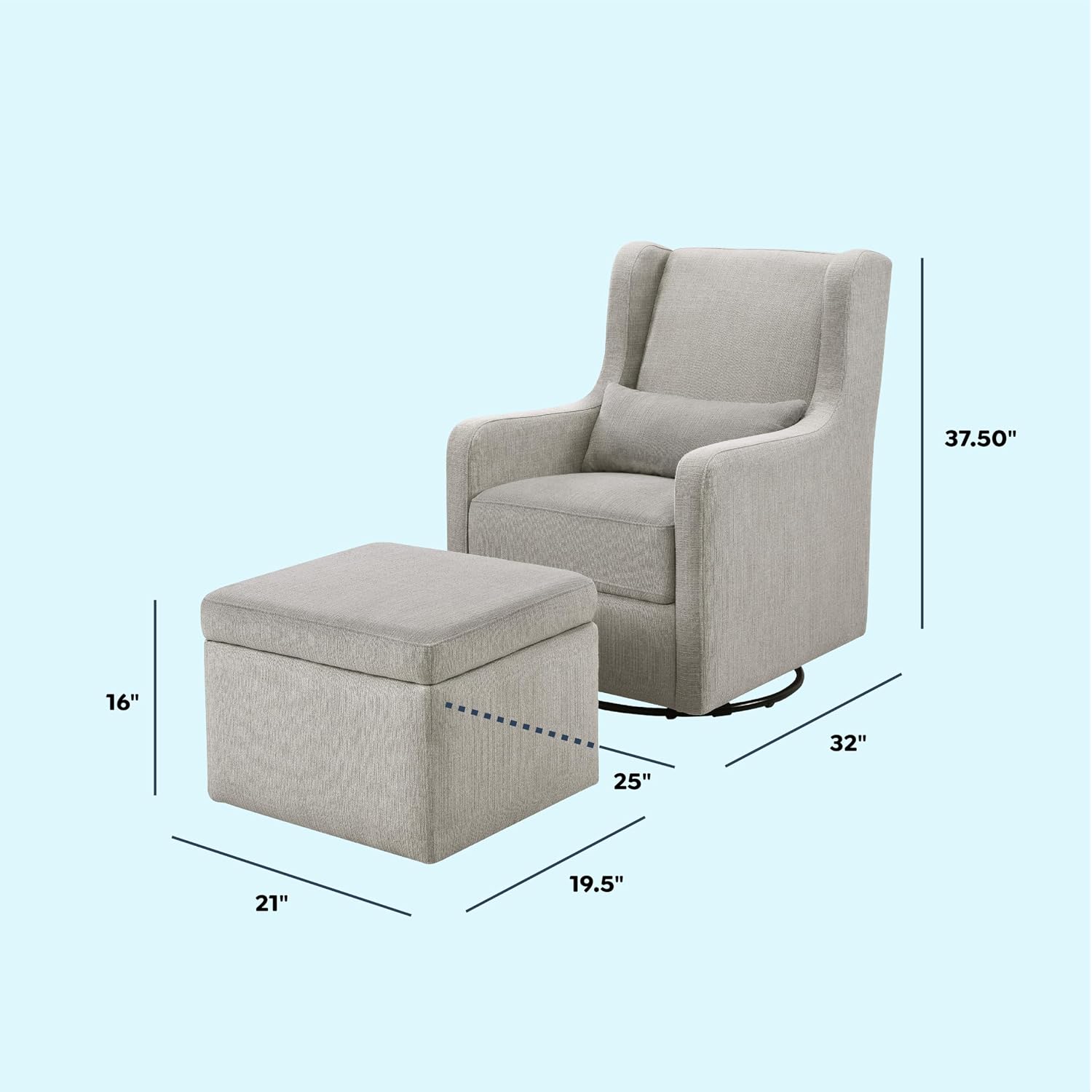 Carter's by DaVinci Adrian Swivel Glider with Storage Ottoman Performance Grey Linen, Water Repellent and Stain Resistant Fabric, Greenguard Gold & CertiPUR-US Certified