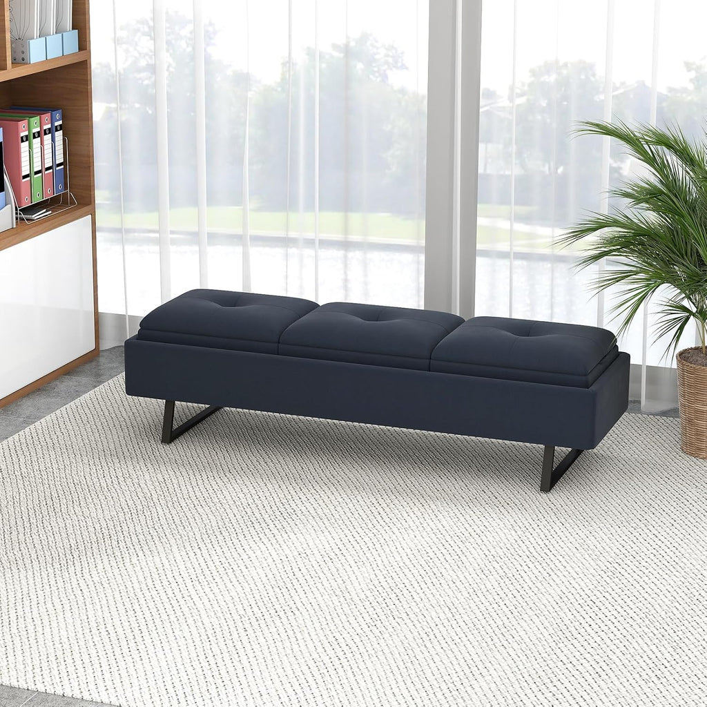 kinbor Waiting Room Chairs - Fabric Office Guest Chair, 3 Seats Upholstered Reception Bench Seating, Lobby Furniture for Salon and Shop, End of Bed Bench for Bedroom, Living Room, Hallway, Navy Blue