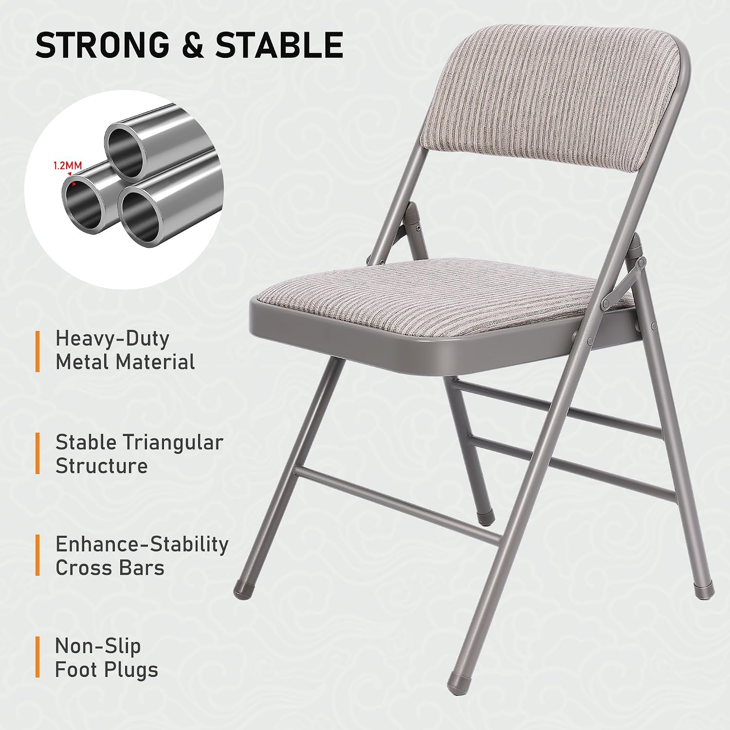 SEALAMB 4 Pack Folding Chairs with Comfort Seat, Heavy Duty Metal Frame Portable Stackable Chairs for Wedding Party Office School Church Events, Indoor Outdoor Use, 350 lb Capacity, Grey