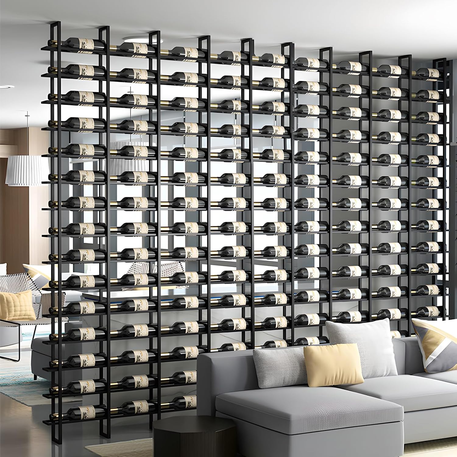 Large Wall Mount Wine Rack, 16 Tier 48 Bottle Wine Storage Organizer Display Holder, Metal Liquor Display for Wine Cellars, Home Bars, Kitchens, and Dining Rooms
