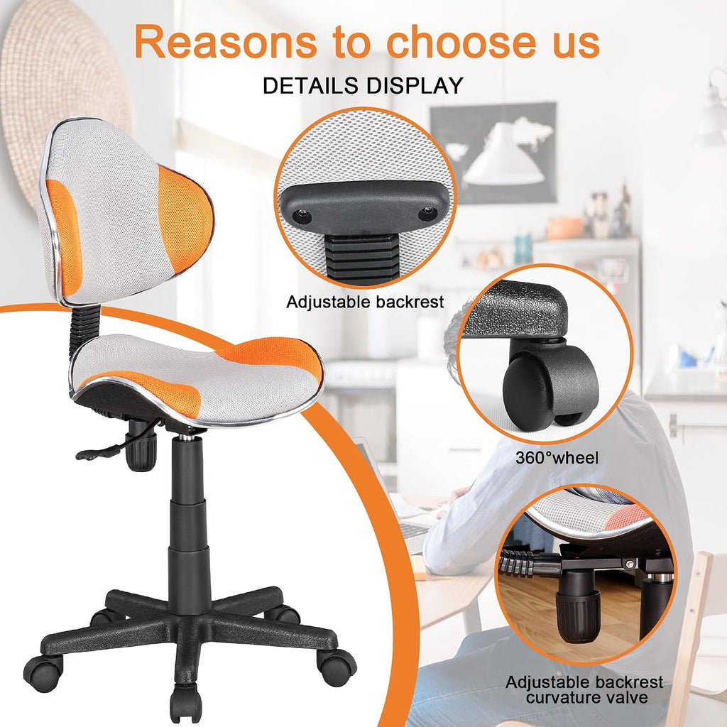 JJS Home Office Low Back Computer Executive Chair, Ergonomic Mesh Chair with Extra Large Base and Pads, Grey/Orange