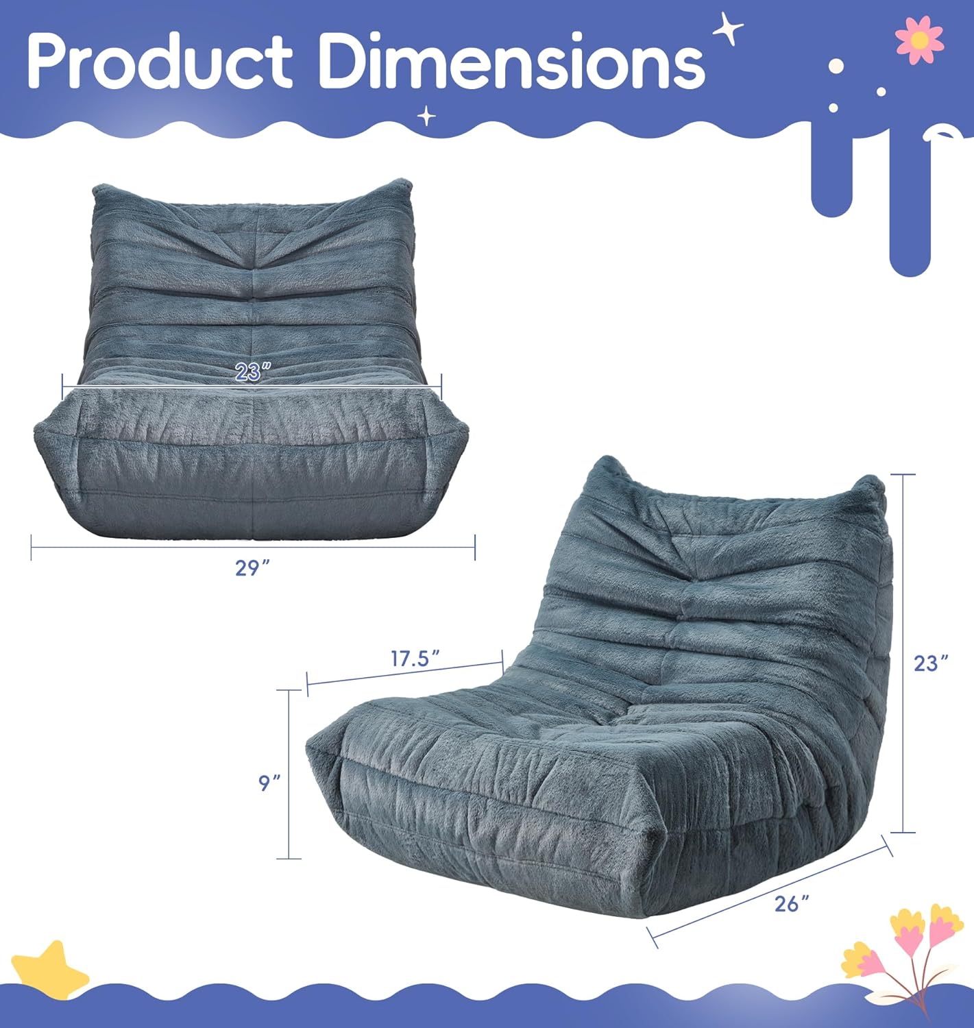 Hobestluk Bean Bag Chair for Teens Toddler Bean Bag Chair with Memory Foam Filler Beanbag with Spacious Design Bean Bag Couch for Reading Gaming Relaxing (Blue Grey, Medium)