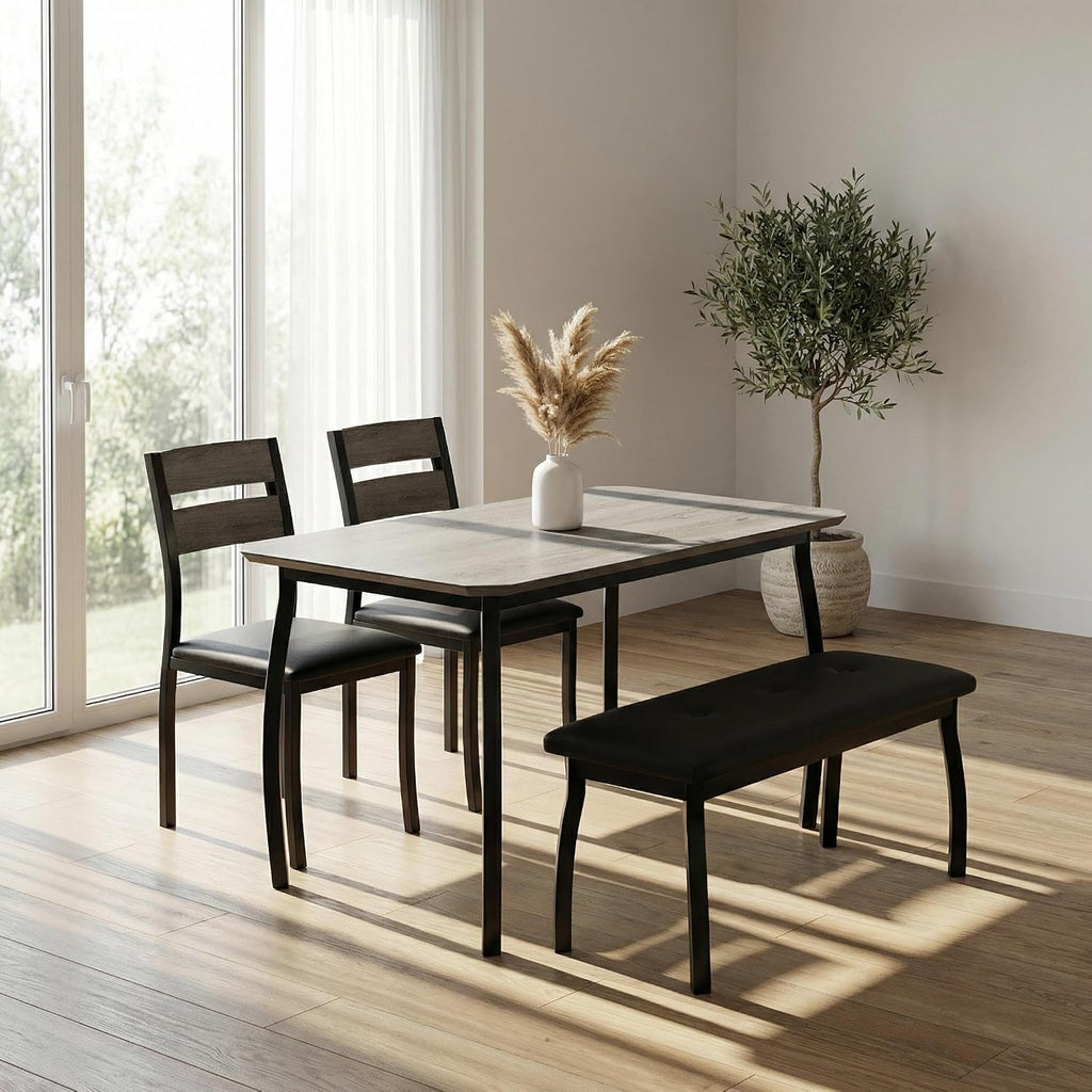 43" Dining Table Set for 4, Space Saving Kitchen Table with Upholstered Bench and 2 Chairs, Small Dining Table Set for 4, Modern Farmhouse Dinette Set for Small Dining Room, Gray