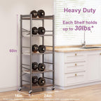 5-Tier Pull Out Baker's Rack with Storage, Heavy Duty Microwave Stand with Wood Pull Out Shelves, Adjustable Microwave Cart with Wheels (23.6''W x 60''H)
