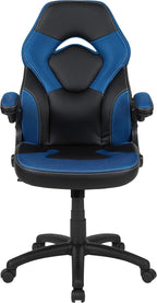 Flash Furniture X10 High-Back LeatherSoft Racing Style Gaming Chair with Flip-Up Arms, Ergonomic Padded Swivel Computer Chair, Blue/Black