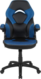 Flash Furniture X10 High-Back LeatherSoft Racing Style Gaming Chair with Flip-Up Arms, Ergonomic Padded Swivel Computer Chair, Blue/Black