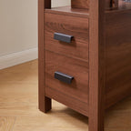 Farmhouse Side Table with Charging Station and 2 Drawers, Antique Nightstand with Open Shelf, Bedside Table for Bedroom and Living Room (Drawer Charger, Walnut)