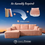 ovios 104" Cloud Boneless Couch with Glitter Fabric, Moudular Sectional Sofa with Deep Seat, No Assembly Required, Modern Minimalist L Shaped Couches with Chaise for Living Room, Pink