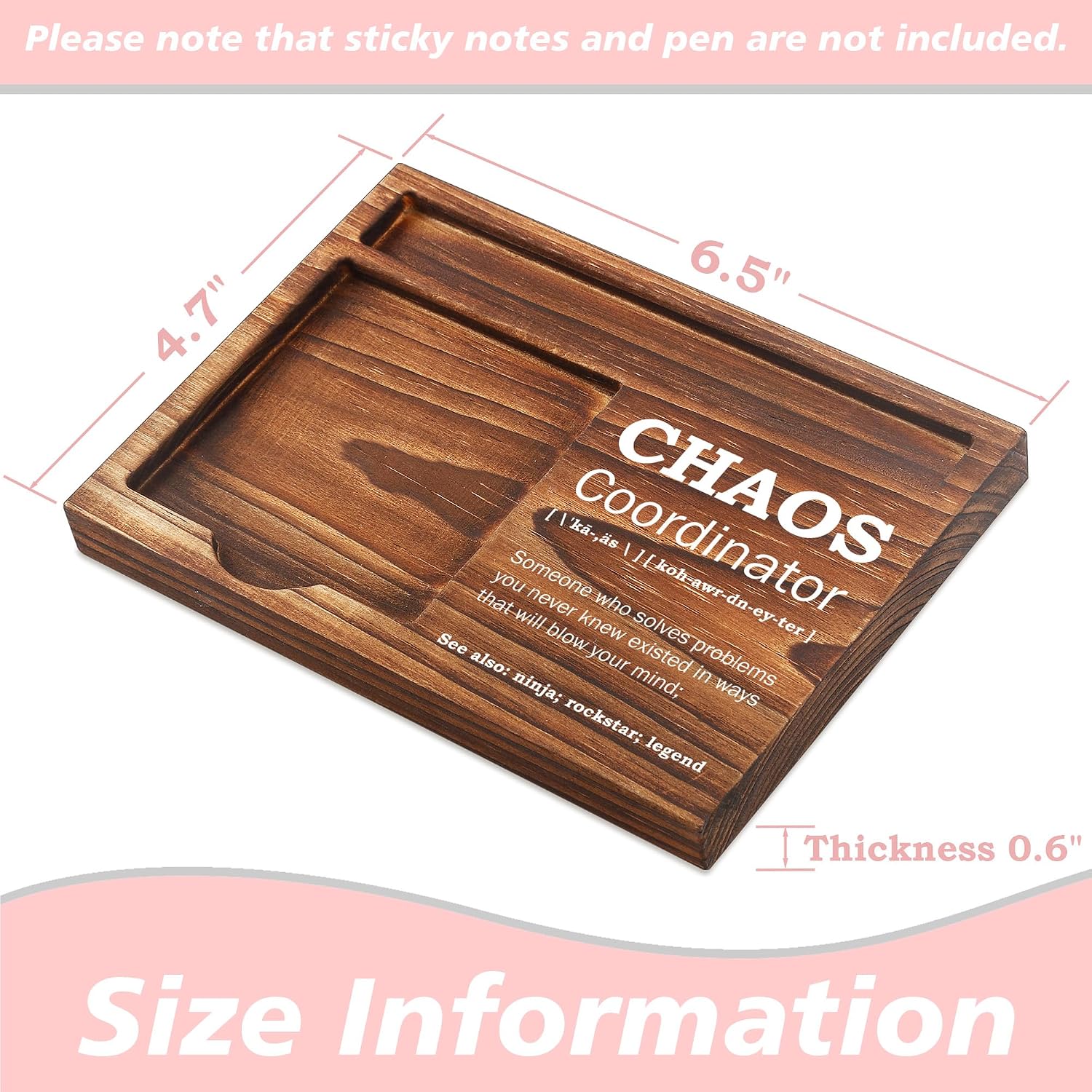 Chaos Coordinator Sticky Note Holder Wooden Notepad & Pen Holder 6.5" x 4.7" Sticky Note Pad Holder Dispenser for Desk Chaos Coordinator Definition Work Gifts, NPA184