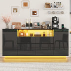 70 Inch Sideboard Buffet Cabinet with Storage, Kitchen Buffet Storage Cabinet with Power Outlets & LED Light, Coffee Bar Console Wine Bar with 2 Drawers & Door Shelves for Living Room, Kitchen, Black