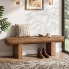 55'' Solid Wood Entryway Bench, Farmhouse Wood Dining Bench, Rustic End of Bed Bench for Bedroom, Living Room, Hallway