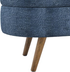 Oval Storage Ottoman Bench, Linen Upholstered Hidden Storage Footstool, Multi-Functional End of Bed Bench for Entryway Living Room Bedroom, Modern Home Decor Furniture (Dark Blue)