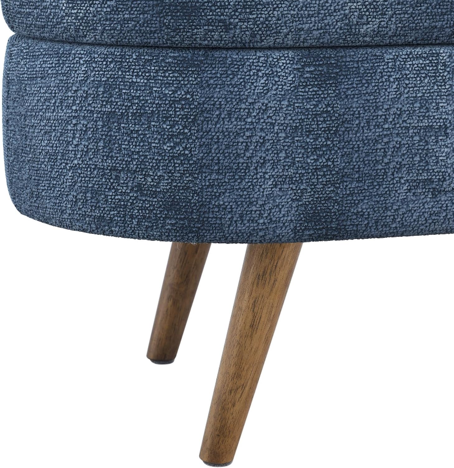 Oval Storage Ottoman Bench, Linen Upholstered Hidden Storage Footstool, Multi-Functional End of Bed Bench for Entryway Living Room Bedroom, Modern Home Decor Furniture (Dark Blue)