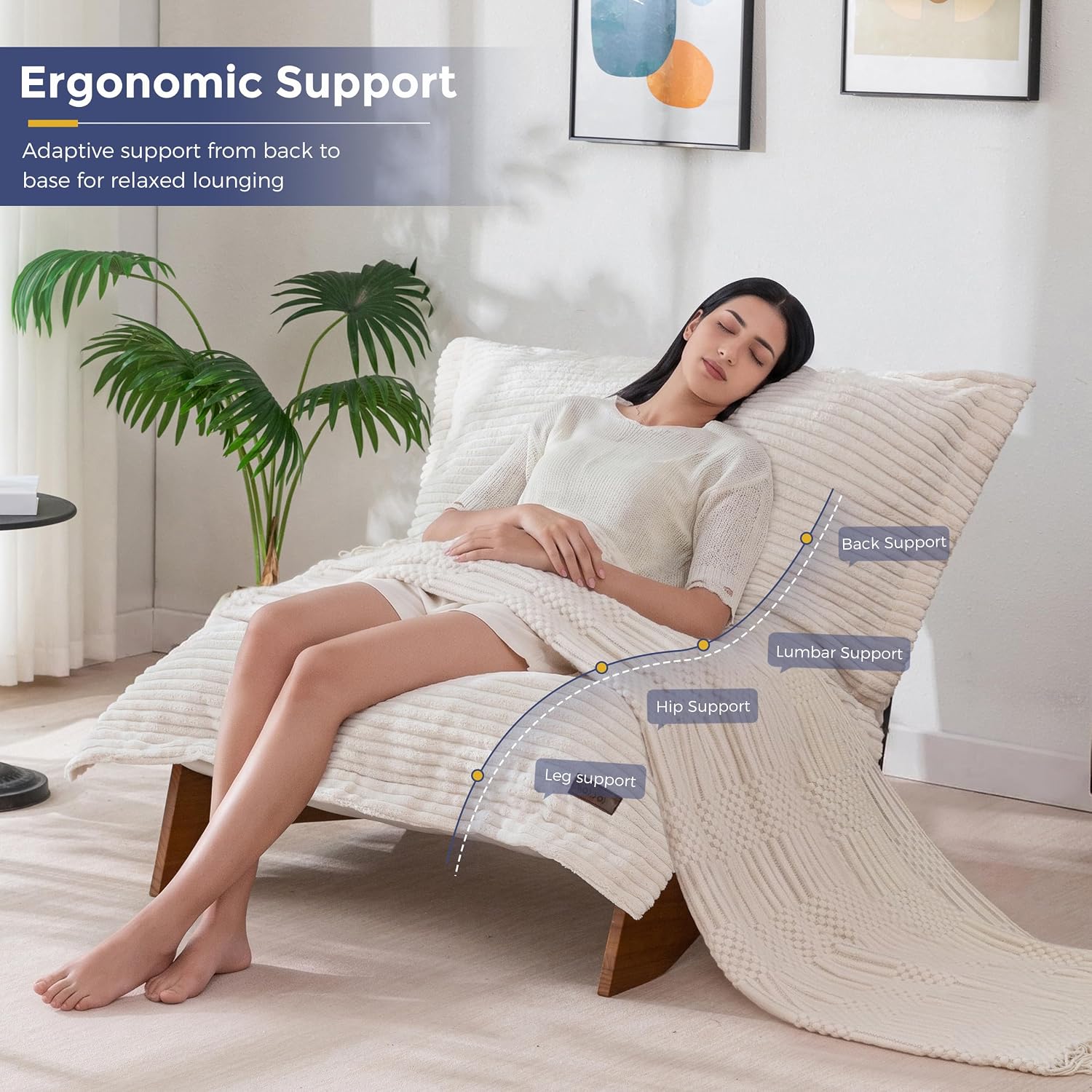 MAXYOYO Adjustable Living Room Chair, Convertible Bean Bag Chair & Recliner with Frame, Removable Cushion Floor Sofa Corded Fabric, Soft Upholstered Lounge for Bedroom, Dorm, Beige