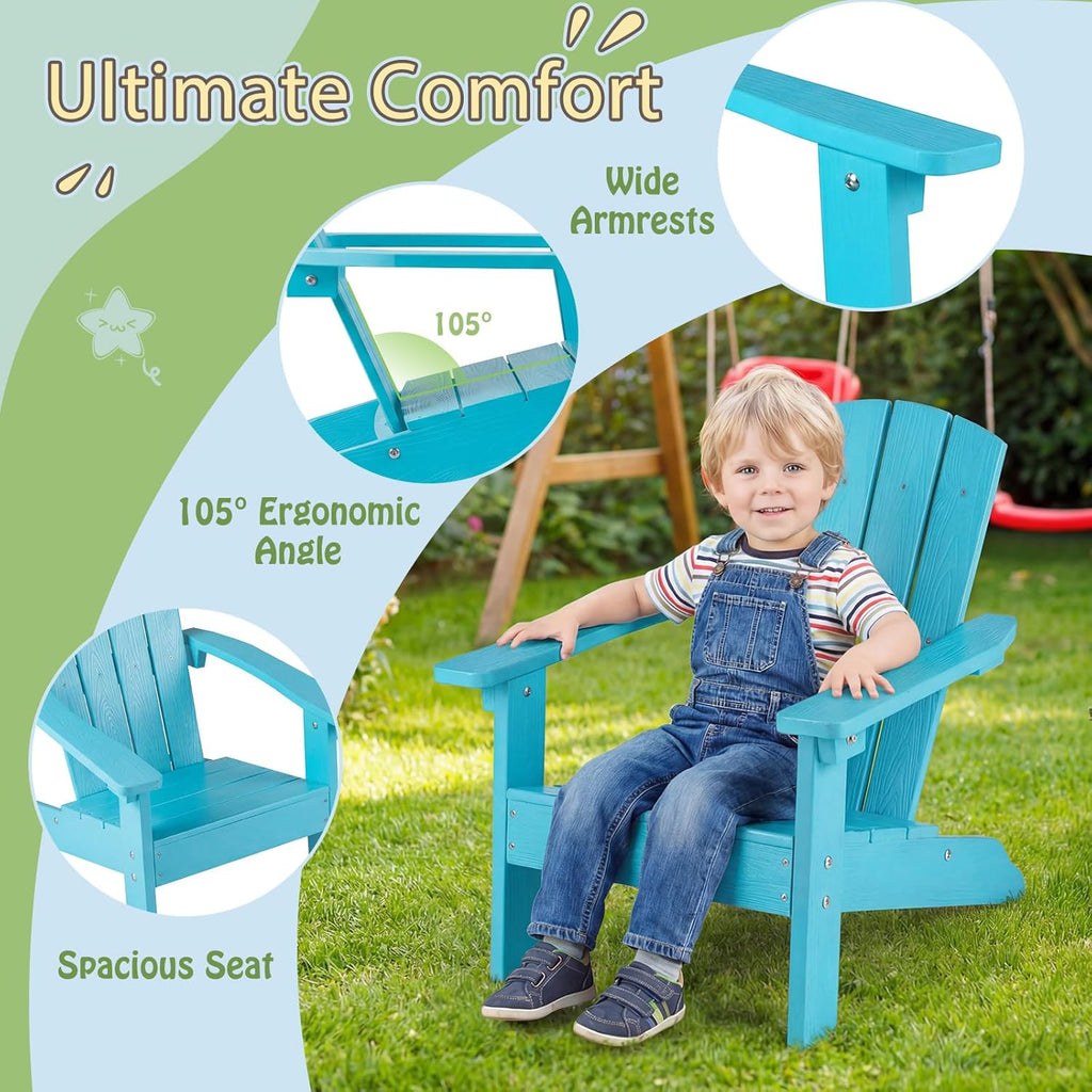 Giantex Kids Adirondack Chair, All-Weather HIPS Children's Outdoor Chair w/Ergonomic Design, Toddler Lawn Chairs for Age 3-8, Kids Beach Chair for Garden Patio Backyard (1,Turquoise)