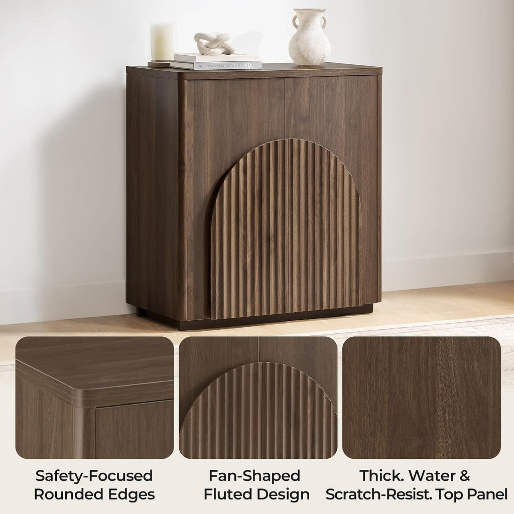CHITA Sideboard Buffet Cabinet with Storage, Small Storage Cabinet with Doors and Shelves for Living Room Accent, Bar, Kitchen, Set of 3, Walnut