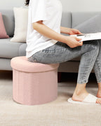 Heart Shaped Ottoman with Storage, Cute Pink Boucle Footstool with Storage, Small Sherpa Footrest Ottoman for Bedroom, Living Room,15"x15"x12.6"