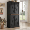 Hlivelood 71" Tall Kitchen Pantry,Farmhouse Storage Cabinet with Adjustable Shelves,Load-Bearing Steel Pipe,Farmhouse Pantry Cabinet with 4 Barn Doors,for Kitchen,Dining Room,Living Room(Black)