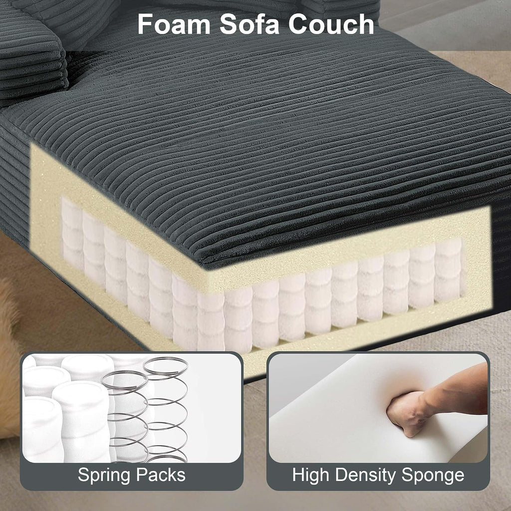 Tmsan Oversized Chaise Lounge Chair Indoor, 78.7" Extra Deep Boneless Corduroy Lounge Couch Bed with 2 Pillows, Single Seat Reading Chairs for Living Room,Bedroom,Apartment,No Assembly Required