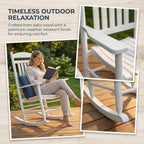 Wooden Outdoor Rocking Chair, Weatherproof Oversized Rocking Chair, Heavy Duty Comfort with 450 lbs Weight Capacity, Solid Relaxing Rocker with High Back for Patio, Porch, Living Room (white)