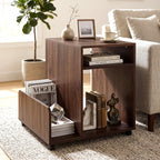 Giantex Rolling End Table with Storage, 3-Tier Mobile Sofa Couch Side Table w/Magazine Rack & Open Storage Shelves & Lockable Wheels, Farmhouse Night Stand for Bedroom Living Room, Espresso