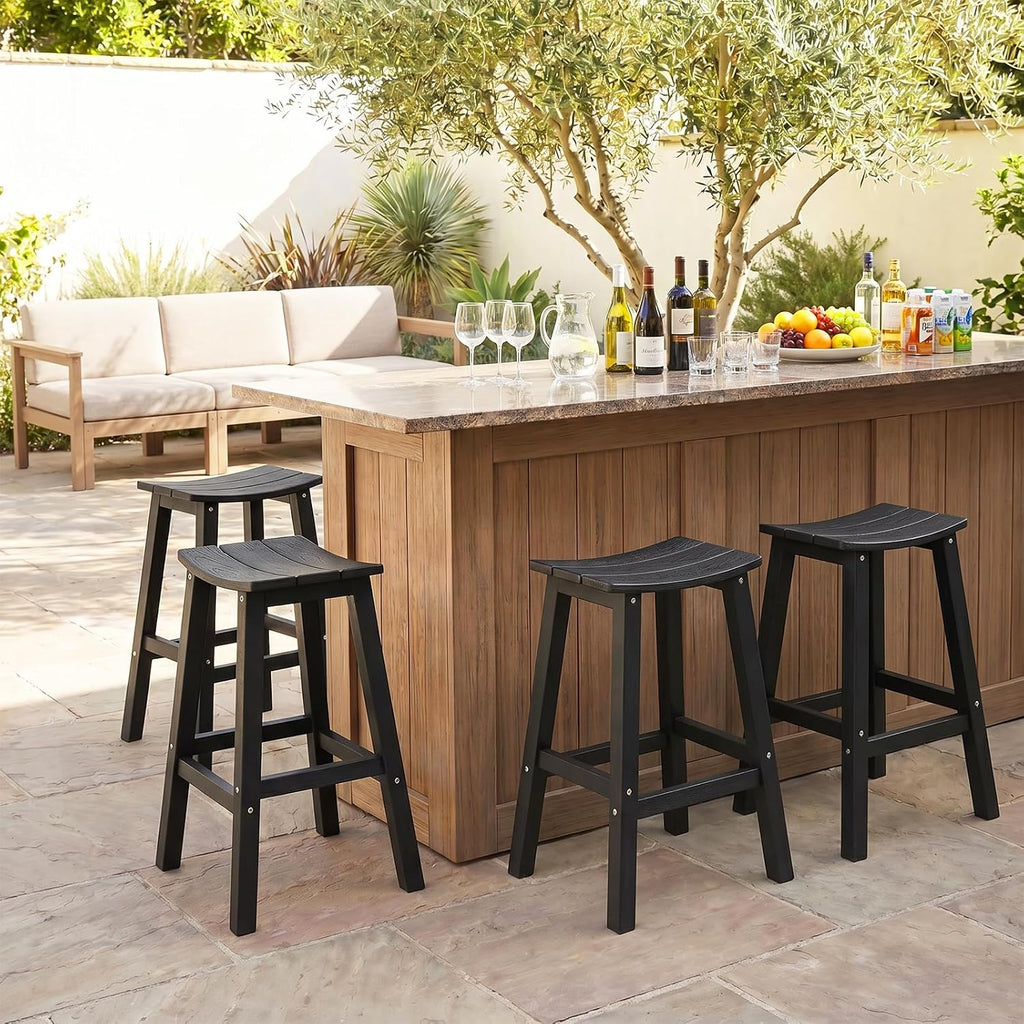 Stoog All-Weather Bar Stools Set of 2, 28" Outdoor Barstools with 400 lbs Capacity, Low Maintenance HIPS Patio Furniture for Kitchen Counter, Deck & Garden, Black