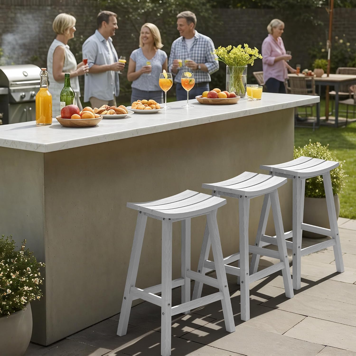 Ciokea 2 Set 29" Outdoor Bar Stools Heavy Duty HDPE Outdoor Stools Waterproof Weatherproof Patio Seats Modern Bar Height Tall BarStools for Bar Deck Balcony Kitchen Yard, White