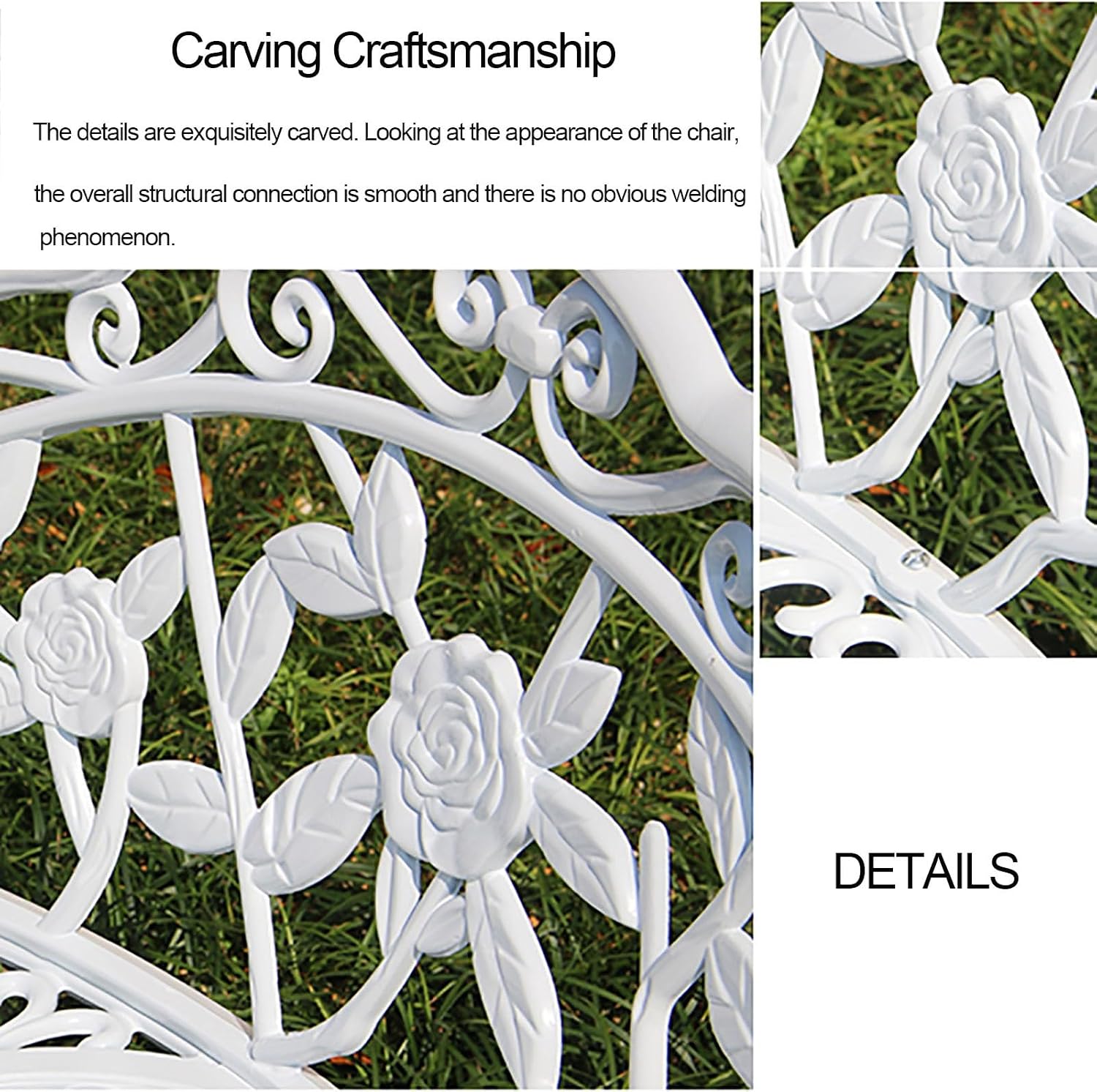 Patio Bench Double Seat, Cast Aluminum Outdoor Furniture with Floral Rose for Patio, Park, Lawn, Yard(C1)