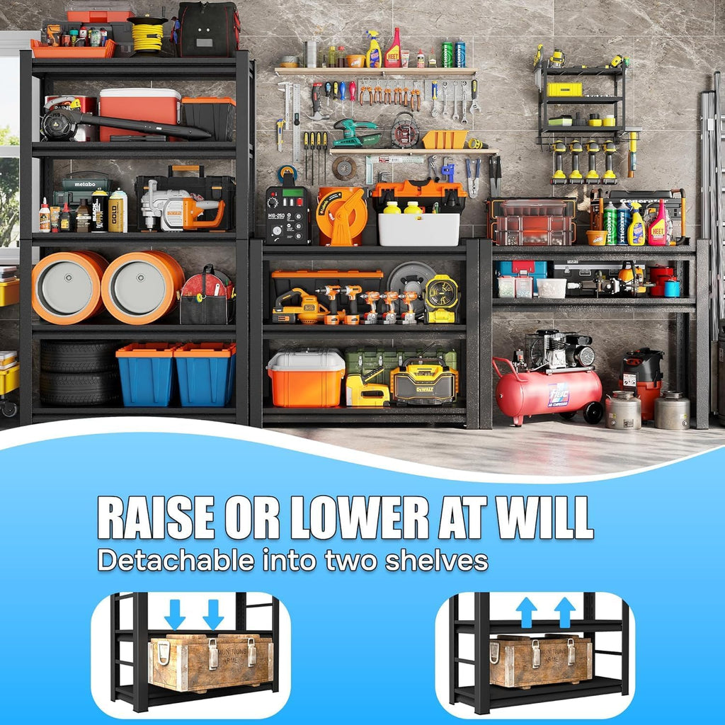 24 Inch Wide Shelf, 4-Tier Heavy Duty Storage Shelving Unit Metal Organizer Rack 2000 lbs Capacity for Garage, Home, Kitchen, Office, Black (11.8" D x 23.6" W x 53.4" H)