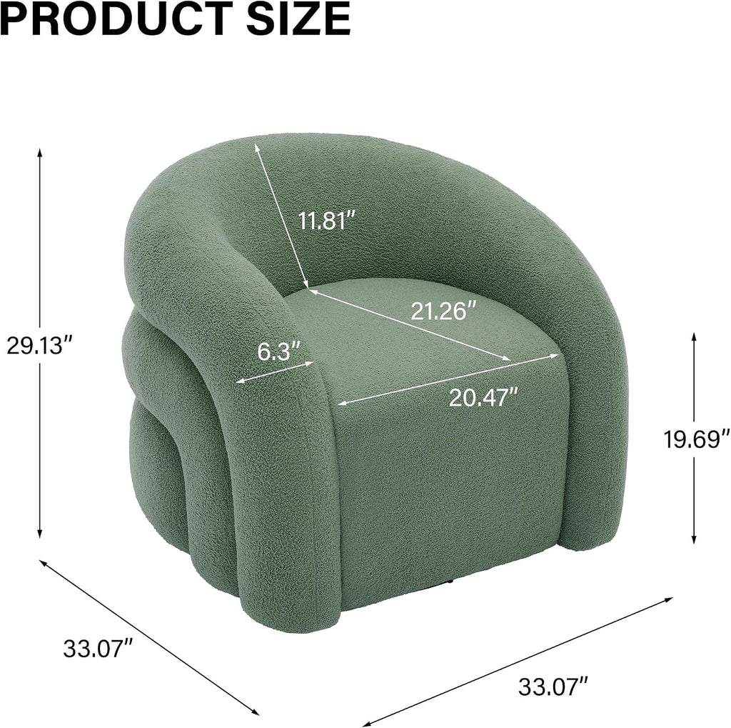 Boucle Swivel Accent Chair Set of 2, No Assembly Small Comfy Round Barrel Armchair for Living Room, Bedroom Reading Waiting Room-Green